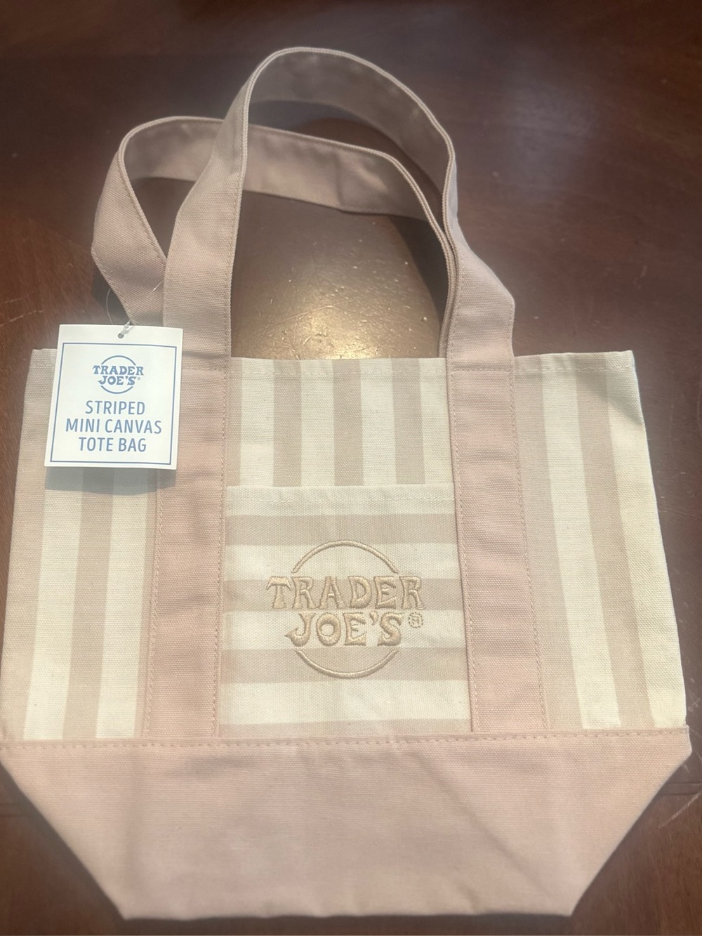✨NEW Trader Joe’s Tan Striped Mini Canvas Tote Bag